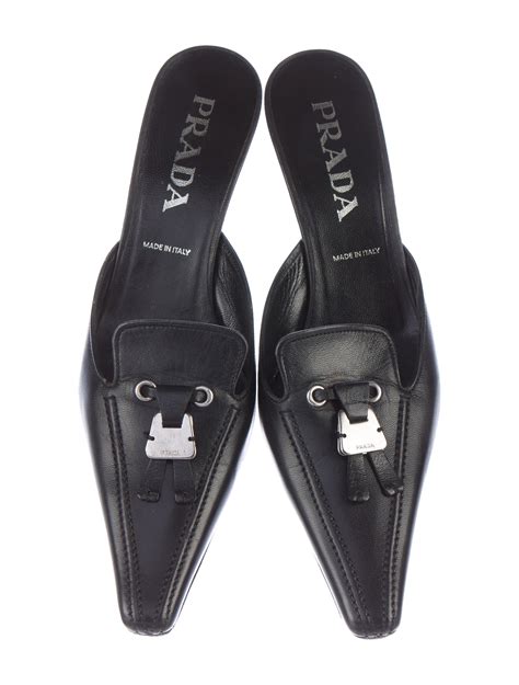 prada suede pointed toe mules|Prada leather logo mules 40.5.